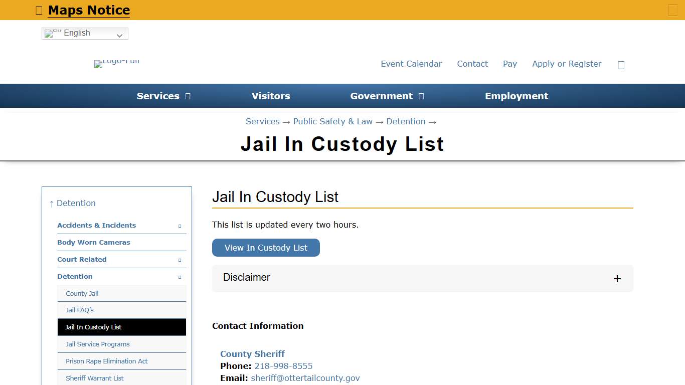 Jail In Custody List - Otter Tail County, MN